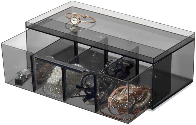 iDesign The Sarah TannoCollection Cosmetic Drawer Organizer,Made of Recycled Plastic,Smoke/Black Large