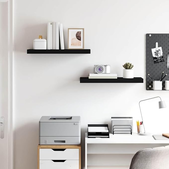 Set of 2 Floating Wall Shelves, 23.6 Inch Modern Matte Black Storage Shelves for Living Room Bedroom Office, Decorative Display MDF Ledge