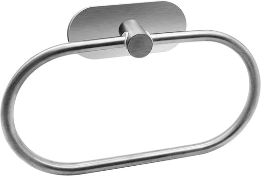 Self Adhesive Towel Ring, Brushed Nickel Adhesive Hand Towel Holder Stainless Steel Oval Hand Towel Ring No Drilling Modern Hand Towel Hanger for Bathroom Kitchen Accessories