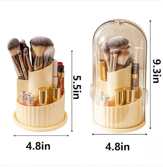 Covered Rotating Makeup Brush holder Organizer with Lid Makeup Brushes Organizer for Vanity Desktop Bathroom Countertop