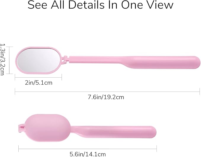 Lash Mirror for Eyelash Extensions, 2inch Foldable Eyelash Mirror for Easy Storage, Light-Weight Adjustable Makeup Mirror for Lash Tech Supplies, Pink