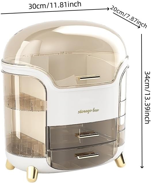 Portable Light Luxury Series Multi-Function Make Up Organizer,Dust Water Proof with Drawer and Lid, Large Capacity for Bathroom, Dresser,Countertop,Bedroom, Green and White (White)