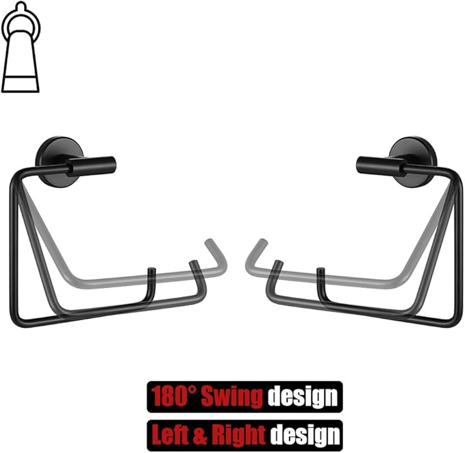 JQK Black Towel Ring, Stainless Steel Square Ring Towel Holder for Bathroom, 6 Inch Matte Black Wall Mount, TR140-PB