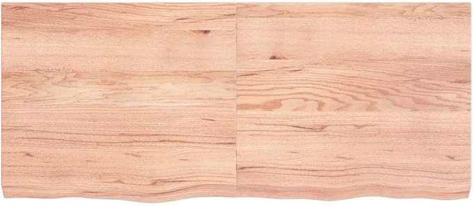 Light Brown Solid Oak Wood Bathroom Countertop 55.1"x23.6"x(0.8"-2.4") with Varnished Surface and Live Edge for Vanity Desk Table Shelf Handmade Treated Wood Worktop