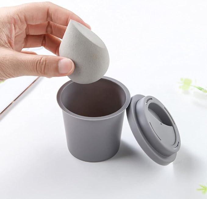 Beaupretty Makeup Sponge Storage Box Coffee Cup Design Cosmetic Powder Puff Holder Travel Portable 8 Pcs Breathable Makeup Organizer Case
