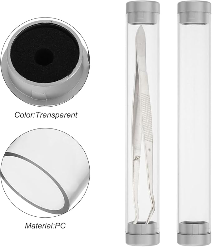 TEHAUX Tweezers Storage Box - Clear Plastic Tube with Cap for Eyelash Extensions and Beauty Tools Organizer Travel Case 5.91 X 0.79 Inches