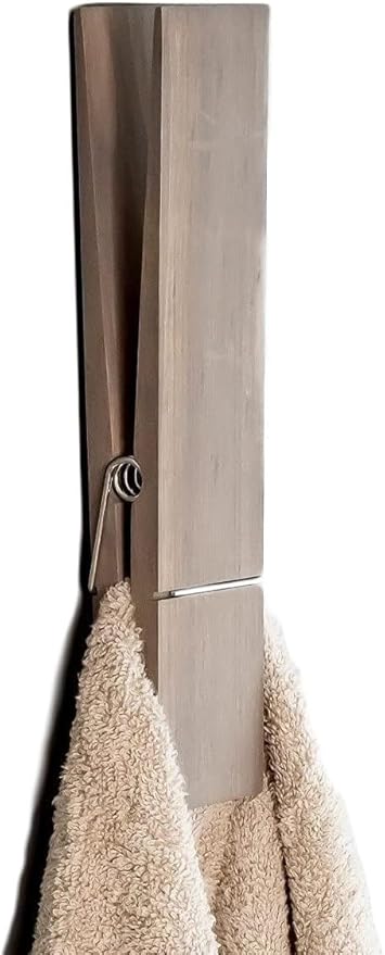 Giant Clothespin Bathroom Towel Holder | Huge 12” Clothes pin | Farmhouse Bathroom décor | Laundry Room or Nursery décor | Towel Rack or Hook | Bathroom Accessories wall décor (Classic Gray)