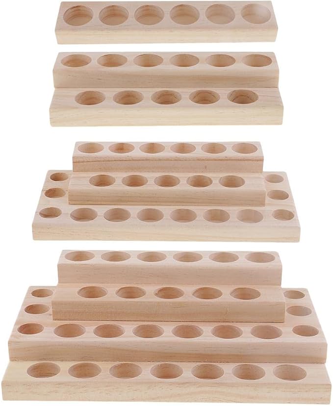5 Pack Solid Wood Single Tier Perfume Essential Oil Display Stand Storage Organizer Rack Wooden Holder for 6 Pieces 5ml 10ml 15ml Bottles