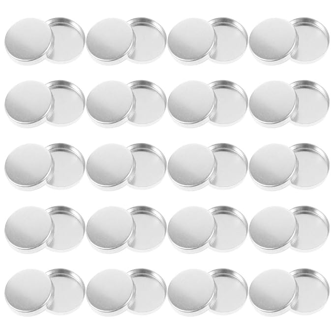 VOSAREA 30pcs Empty Round Metal Tin Palette Pans for Cosmetic Eyeshadow Blush and Lipstick 20mm Magnetic Organizer for DIY Makeup and Craft Projects