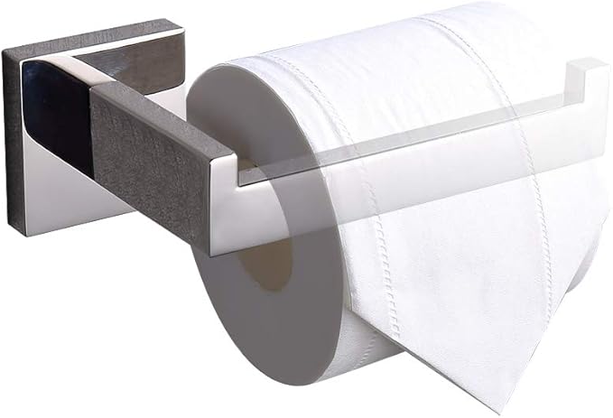 TASTOS Polished Chrome Toilet Paper Holder SUS304 Stainless Steel, Modern Square Half Open Bathroom 5 inch TP Holder Wall Mount Rustfree Tissue Roll Dispenser for Washroom Kitchen 2 Pack