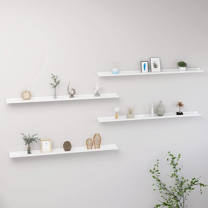 Wall Shelves 4 pcs High Gloss White 45.3x3.5x1.2 Inches Floating Shelves for Living Room Bedroom Bathroom Storage Display Organizer Modern Decor