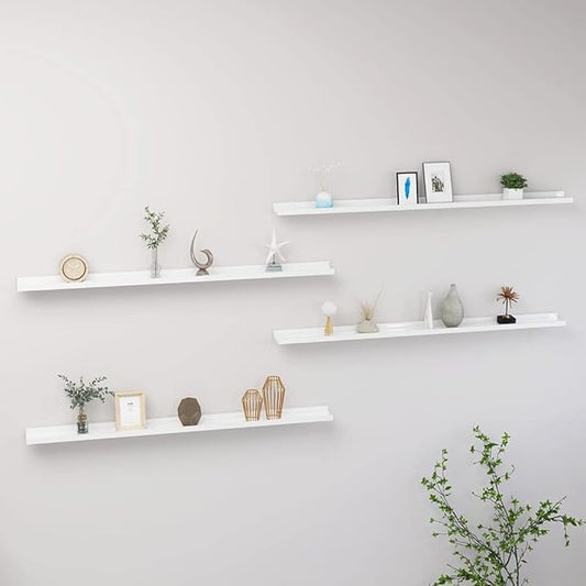 Wall Shelves 4 pcs High Gloss White 45.3x3.5x1.2 Inches Floating Shelves for Living Room Bedroom Bathroom Storage Display Organizer Modern Decor