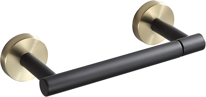 BVL Black and Gold Toilet Paper Holder Wall Mount – 304 Stainless Steel Single Arm Flip-Up Bathroom Tissue Roll Holder, Modern Screw Installation Toilet Paper Dispenser for Home & Commercial use