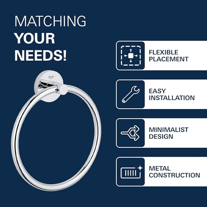 Grohe 40365001 Essentials Metal 7.48-in. Towel-Ring, Starlight Chrome