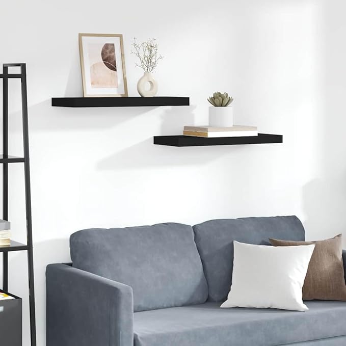 Set of 2 Floating Wall Shelves, 23.6 Inch Modern Matte Black Storage Shelves for Living Room Bedroom Office, Decorative Display MDF Ledge