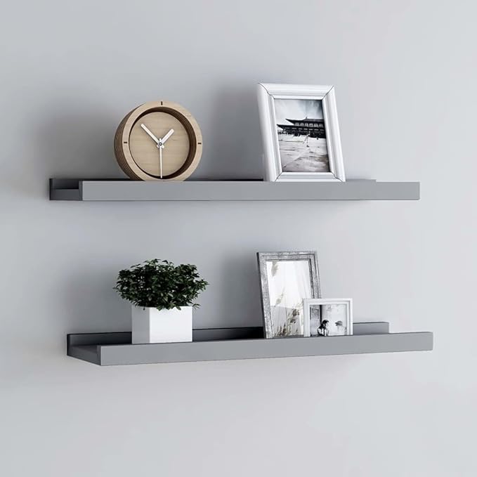 Picture Frame Ledge Shelves 2 Pack Gray Wall Mounted Display Shelves 15.7 inch MDF Board for Photo Frames Decorations Living Room Bedroom Office