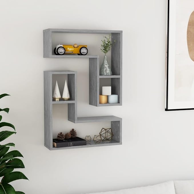 Concrete Gray Wall Shelves Set of 2 Modern Floating 19.7x5.9x19.7 Inches Engineered Wood Display Shelves for Living Room Bedroom Decor Storage Organization