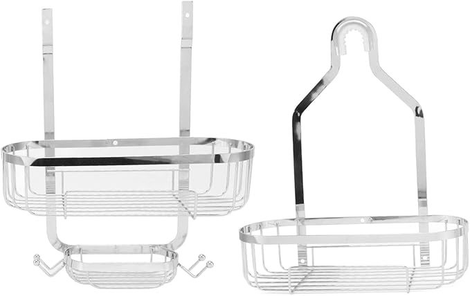 Kikumi Metal Iron Wall Mounted Bathroom Basket, 2-Layer Drill-Free Bathroom Shelves, Toilet Accessories (Electroplating)