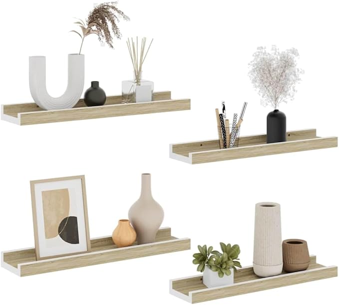 Floating Wall Shelves Set of 4, 15.7 inch Modern Wood Shelving for Bedroom, Living Room, Bathroom Decor, White MDF Storage Display Ledges