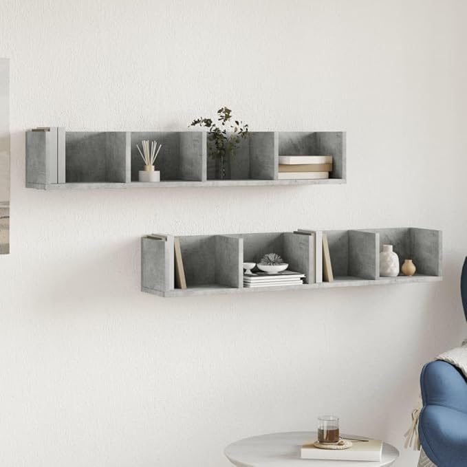 Wall Mounted Floating Shelves Set of 2, Concrete Grey Engineered Wood Storage Cabinets for Living Room, Office, Modern Display Organizer, 39 Inch