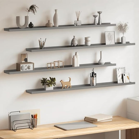 Set of 4 Floating Wall Shelves, 45.3 Inch Modern Grey MDF Storage Display Ledges for Living Room, Bedroom, and Home Office Organization