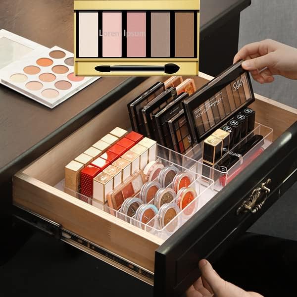 Eyeshadow Palette Makeup Organizer-Plastic Cosmetics Display Case with Adjustable Dividers, Makeup Storage for Vanity Drawer, Eyeshadow, Lipsticks