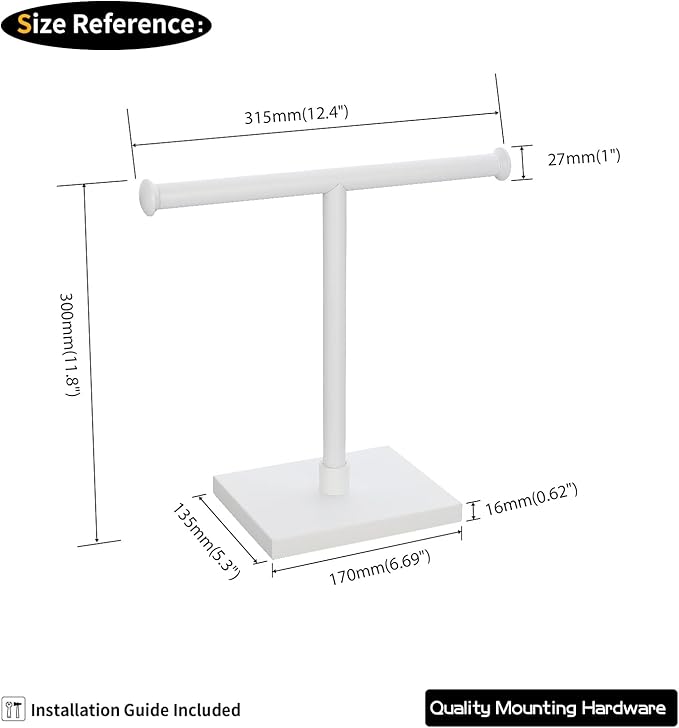 GERZWY Hand Towel Holder Standing Tree Rack for Bathroom Vanities Countertop SUS 304 Stainless Steel Towel Ring, White