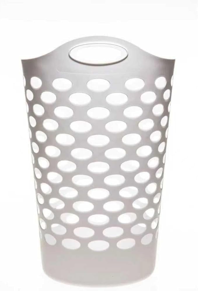 3 Pack Round Tall Plastic Laundry Basket with Handles, Lightweight & Flexible, 2.2 Bushels Large Capacity, Easy to Clean, Space Saving Laundry Hamper for Bedroom, Dorm, Bathroom, White