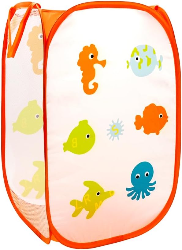 Sea Animal Mesh Laundry Collapsible Hamper Basket for Kids – Large Capacity, Fun Ocean Design, Easy Storage & Transport