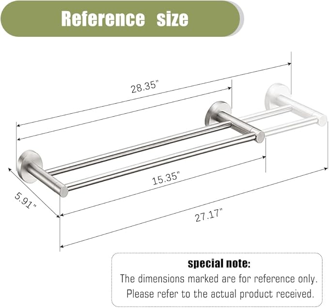 Retractable #304 Stainless Steel Towel Bar, Single bar or Double bar Optional,Adjustable Length from 16 inches to 28.9 Inches (Brushed Nickel, Double Towel bar)