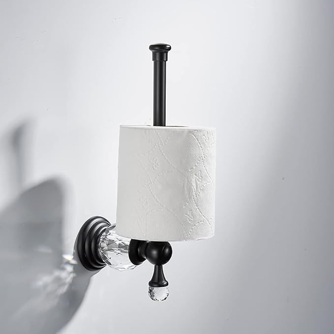 Leyden Crystal Bathroom Hardware,Matte Black Adjustable 24 Inch Towel Bar Toilet Paper Holder Towel Ring Coat Hooks 4 Pieces Wall Mounted