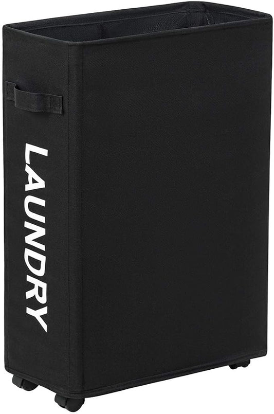 ZERO JET LAG Slim Rolling Laundry Hamper - Roll Hamper On Wheels - Standable Corner Bin - 52L Handy Storage Basket - Slim Laundry Basket - Waterproof Dirty Clothes Hamper - 15×8×22" (22 Inches, Black)