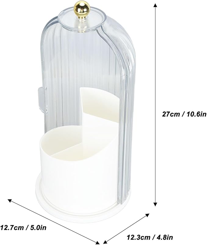 Makeup Brush Holder with Lid Clear Dustproof 360 Degree Rotating Makeup Brush Holder Organizer for Vanity Desktop Bathroom Countertop Nail Brush Rack Portable(White Base with Clear Lid)