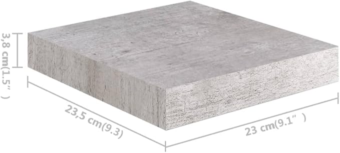 Floating Wall Shelves 2 Pack Concrete Gray Modern Display Rack with Invisible Mounting System for Home Decor, Books, Collectibles, 9.1x9.3 Inches MDF Board