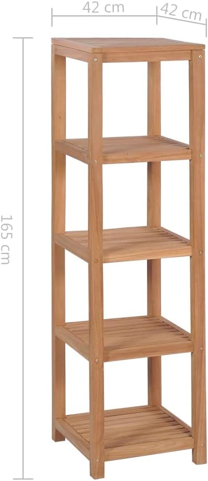 Solid Teak Wood Storage Rack for Bathroom, Natural Finish Teak Wood Storage Organizer with Four Shelves, Traditional Style Solid Rack for Bedroom or Living Room
