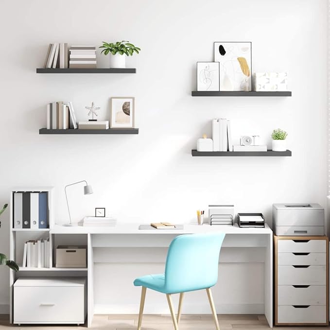 Set of 4 Floating Wall Shelves, Modern High-Gloss Grey Honeycomb Display Ledges for Living Room, Bedroom & Office, Decorative Storage Shelves, 31.5 Inch