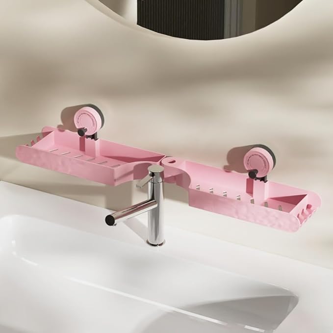 Compact Suction Cup Bathroom Shelf with Drainage Design for Neat and Dry Storage of Essentials (Pink)