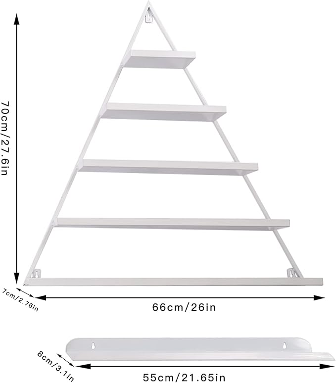6PCS Triangular Wall-Mounted Nail Polish Racks, White 5-Tier Nail Polish Shelves, Heavy-Duty Cosmetic Display Cases with Raised Edges for Nail Salon, Home, Shop Use