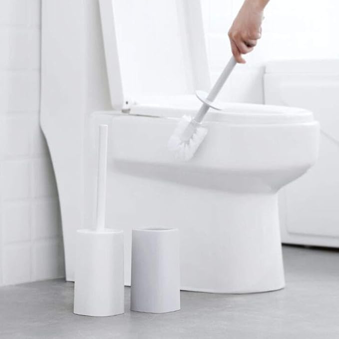 WFF Toilet Brush, Upright Plastic Brush and Stand with Lid for Bathroom Storage-Sturdy, Deep Cleaning