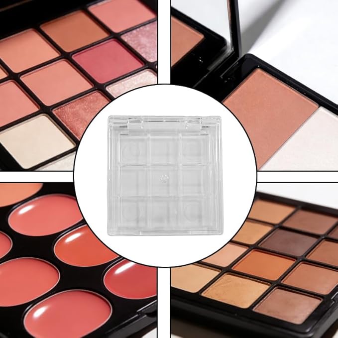4Pcs 9-Grid Empty Makeup Palette Case - Clear Portable Blush Lipstick Eyeshadow Palette for Depotting, DIY & Travel Storage Organizer