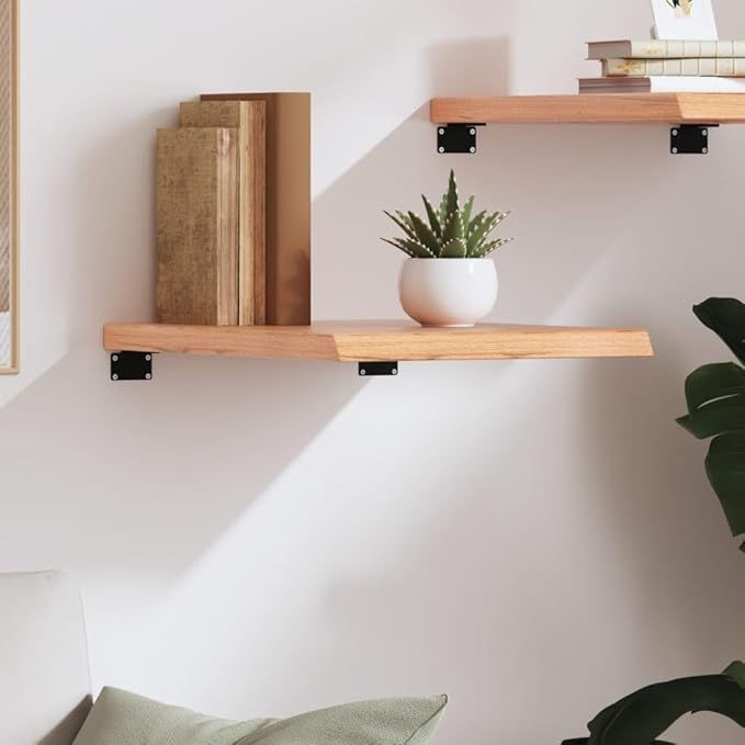 Solid Oak Wood Floating Wall Shelf, Rustic Live Edge Storage Ledge for Bedroom, Living Room, Kitchen, 19.7 x 15.7 x 1.6 Inch, Heavy Duty Display Rack