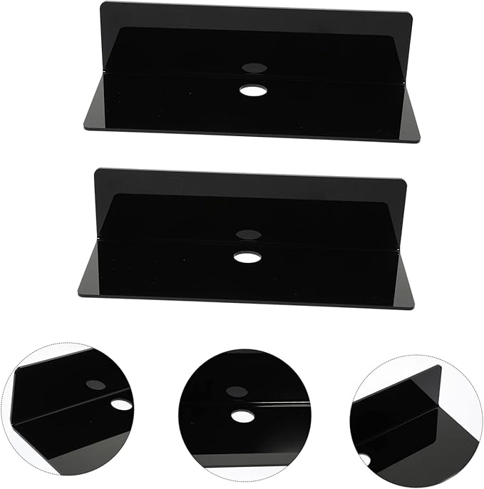 PRETYZOOM 2pcs Wall-Mounted Bathroom Storage Rack Black Acrylic L-Shaped Shelves Waterproof Decorative Shelf for Toilet and Bathroom Organization