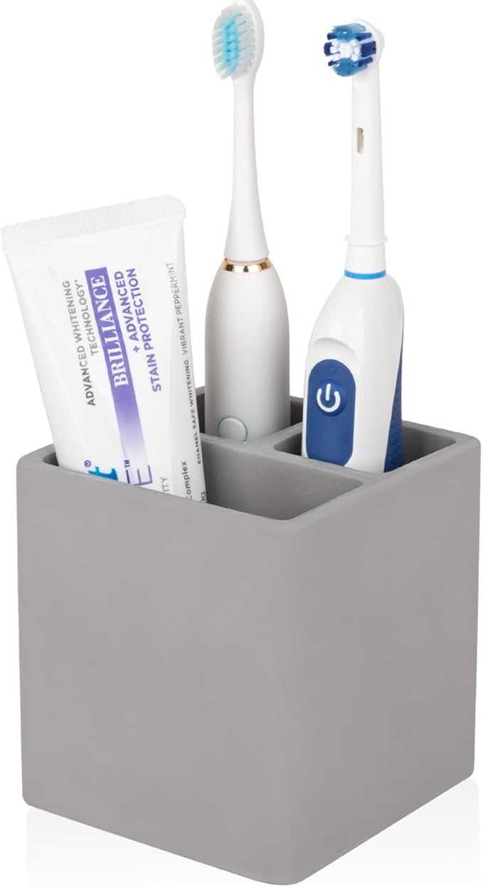 Diatomite Toothbrush Holders for Bathrooms, Electric Toothbrush and Toothpaste Holder 3 Slots Tooth Brush Organizer for Bathroom Countertop, Shower, Vanity - Dark Gray