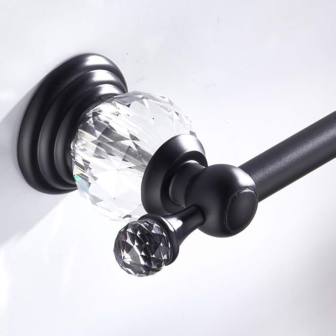 Crystal Black Towel Bar, Adjustable Bathroom Towel Holder Bar, Matte Black Single Towel Rack Hanger Home Towel Holder Rod for Bathroom Wall Mounted Bathroom Accessory