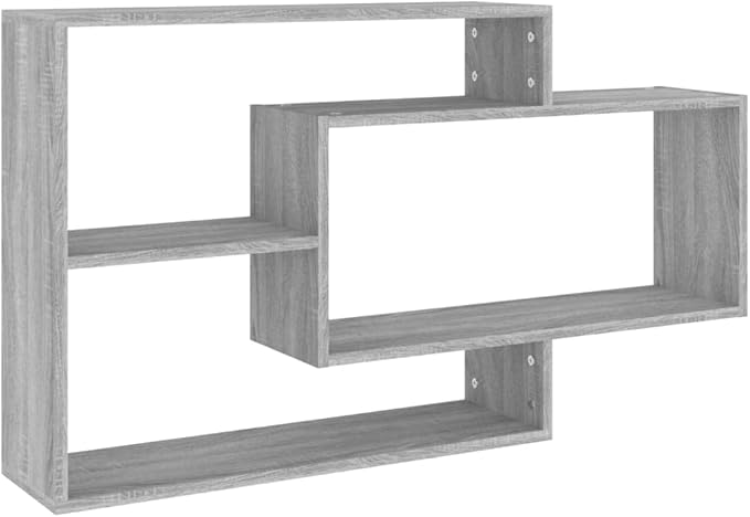 Floating Wall Shelf, Modern 3-Tier Storage Display Unit for Books and Decorations, Grey Sonoma Engineered Wood Wall Mounted Shelving for Living Room Bedroom Office