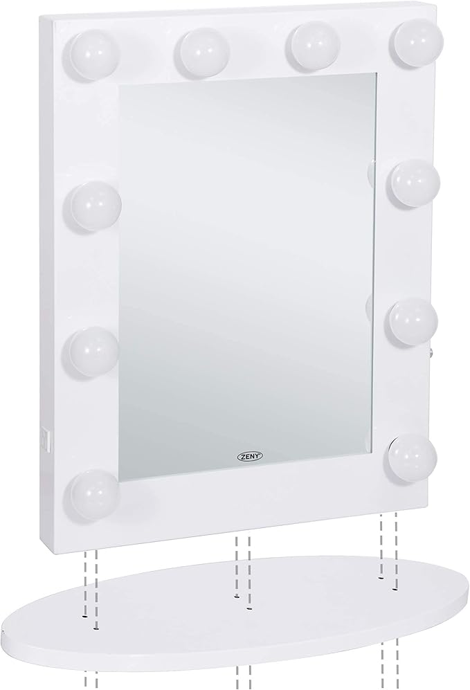 ZENY Makeup Mirror Vanity Mirror with Lights, Tabletop Hollywood Mirror with 10 Replaceable Bulbs, Bedroom Mirrors for Vanity, 4-Color Lights, Metal Frame, 25.6''x20'' White Lighted Mirror