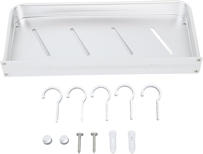 Tbest Wall Mounted Bathroom Storage Rack, Space Aluminum Shelf for Bathroom with Hooks, Drill Mounted Toilet Storage Shelf (30cm)