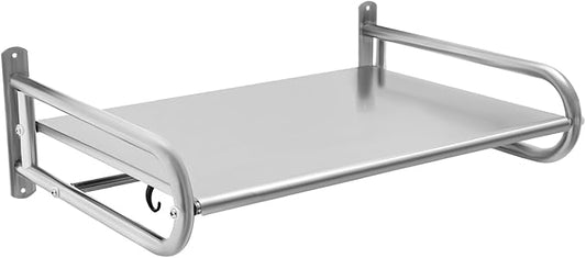 Metal Wall Shelf, 20 Inch Metal Wall Shelves with Hook Storage Shelf Suitable for Use in Kitchen, Living Room, Study, Balcony, Restaurants, Bathroom (Silver)