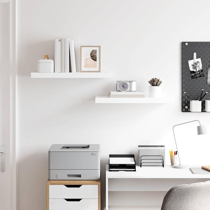 Set of 2 Floating Wall Shelves, 23.6-inch Modern Rectangular Wall Mounted Storage Shelf, High Gloss White MDF Decorative Display Shelves for Living Room, Bedroom, Office
