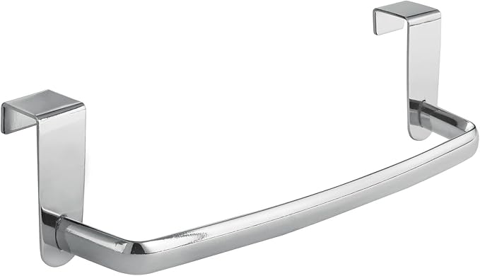 mDesign Steel Metal Wire Over Cabinet Towel Rack Storage Organizer - Hang on Cabinet or Door - Towel Bar Holder for Kitchen - Holds Hand Towels, Washcloths - Spira Collection - Chrome